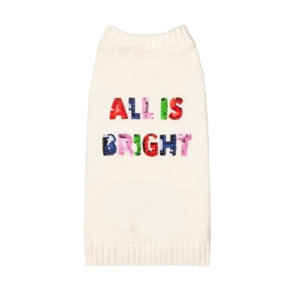 Wondershop Cream All is Bright Dog and Cat Sequin Pullover Knit Sweater NWOT - Picture 2 of 6